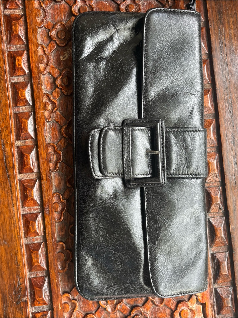 HOBO black Leather Buckle Clutch